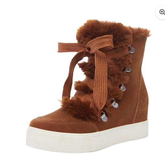 🆕 Steve Madden Wharton  Wedge Winter Laceup Boot 8.5 Chestnut - Picture 2 of 7